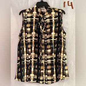 LADIES TAN, BEIGE, BLUE & BLACK SLEEVELESS TOP